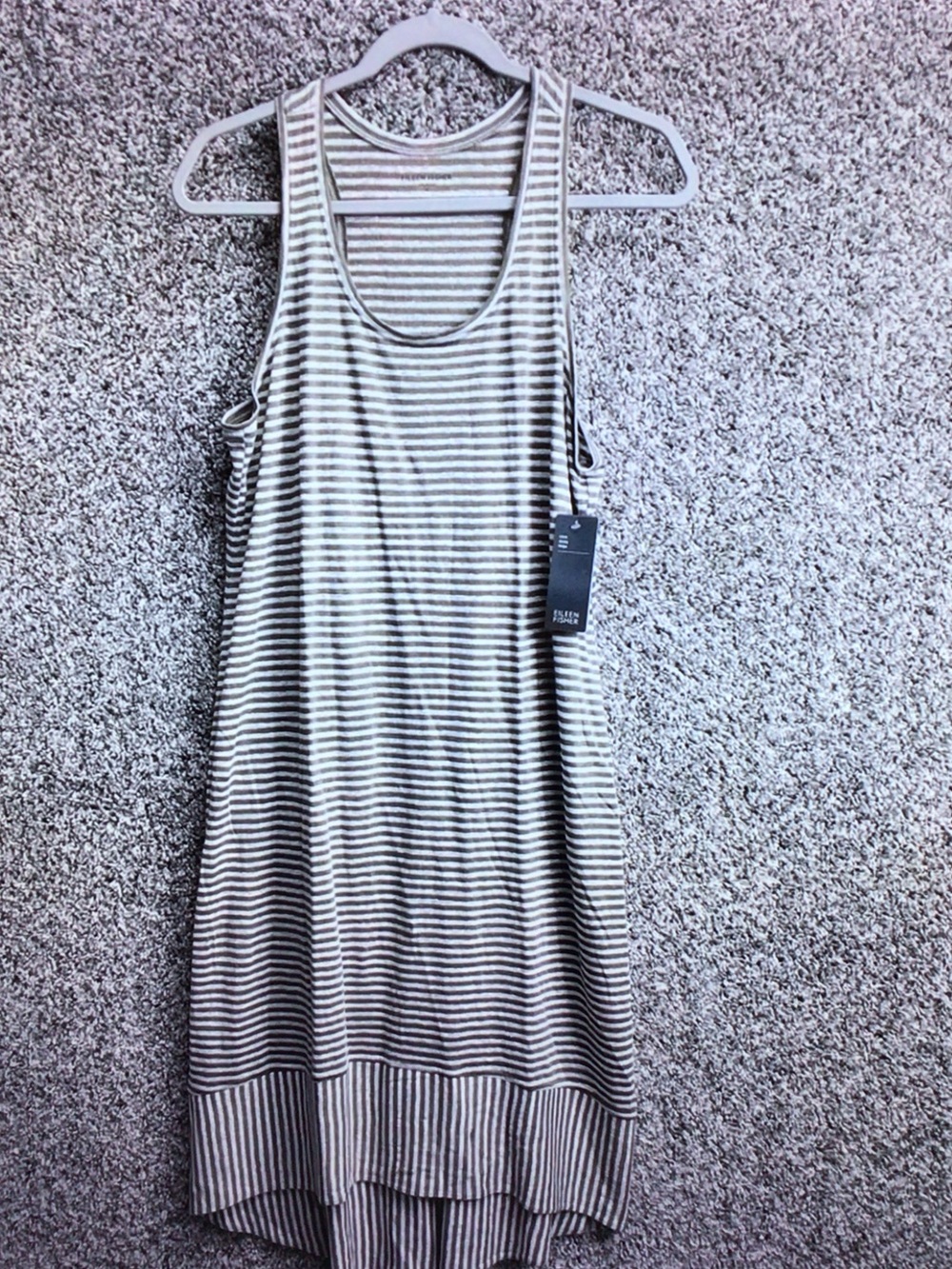 Eileen Fisher Gray and White Striped Racerback Tank Dress